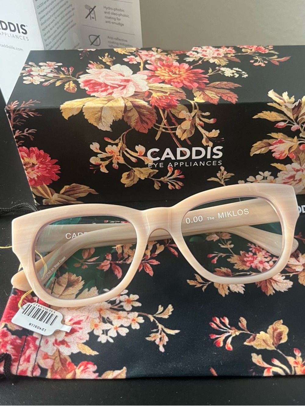 Caddis The Miklos D28 Polished Bone Cat-Eye Glasses ( 0.00 ) NEW Unisex